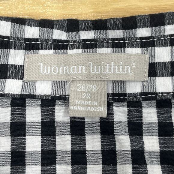 Woman Within Button Up Shirt Sz 2X Gingham Black White Cottagecore Mature - Picture 3 of 13